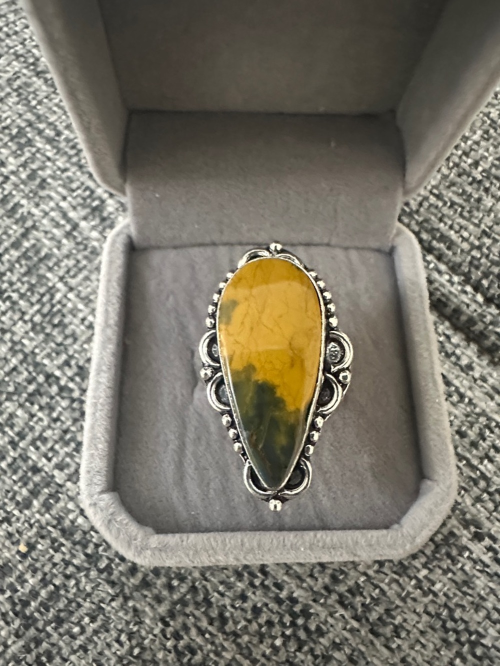 Yellow and Green Teardrop Statement Ring - Sterling Silver Size 8